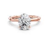 Rose gold Oval Solitaire Diamond Ring with Bamboo Band and Four-Prong Setting_68