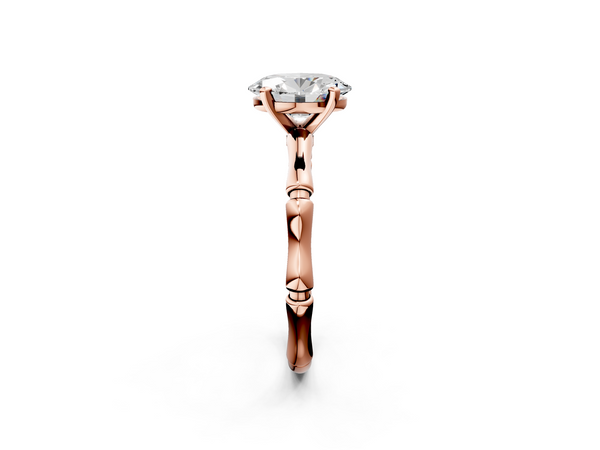 Rose gold Oval Solitaire Diamond Ring with Bamboo Band and Four-Prong Setting