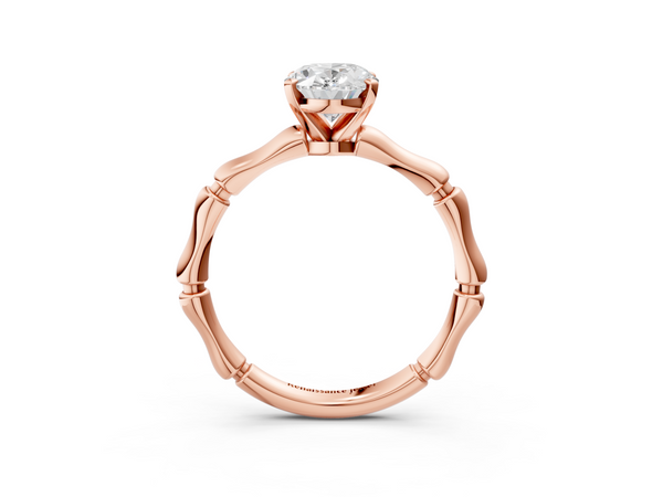 Rose gold Oval Solitaire Diamond Ring with Bamboo Band and Four-Prong Setting
