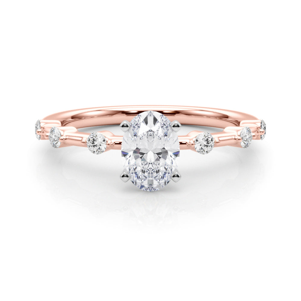 Rose gold Oval Solitaire Diamond Ring with Bezel Set Side Stones and Prong Setting 1