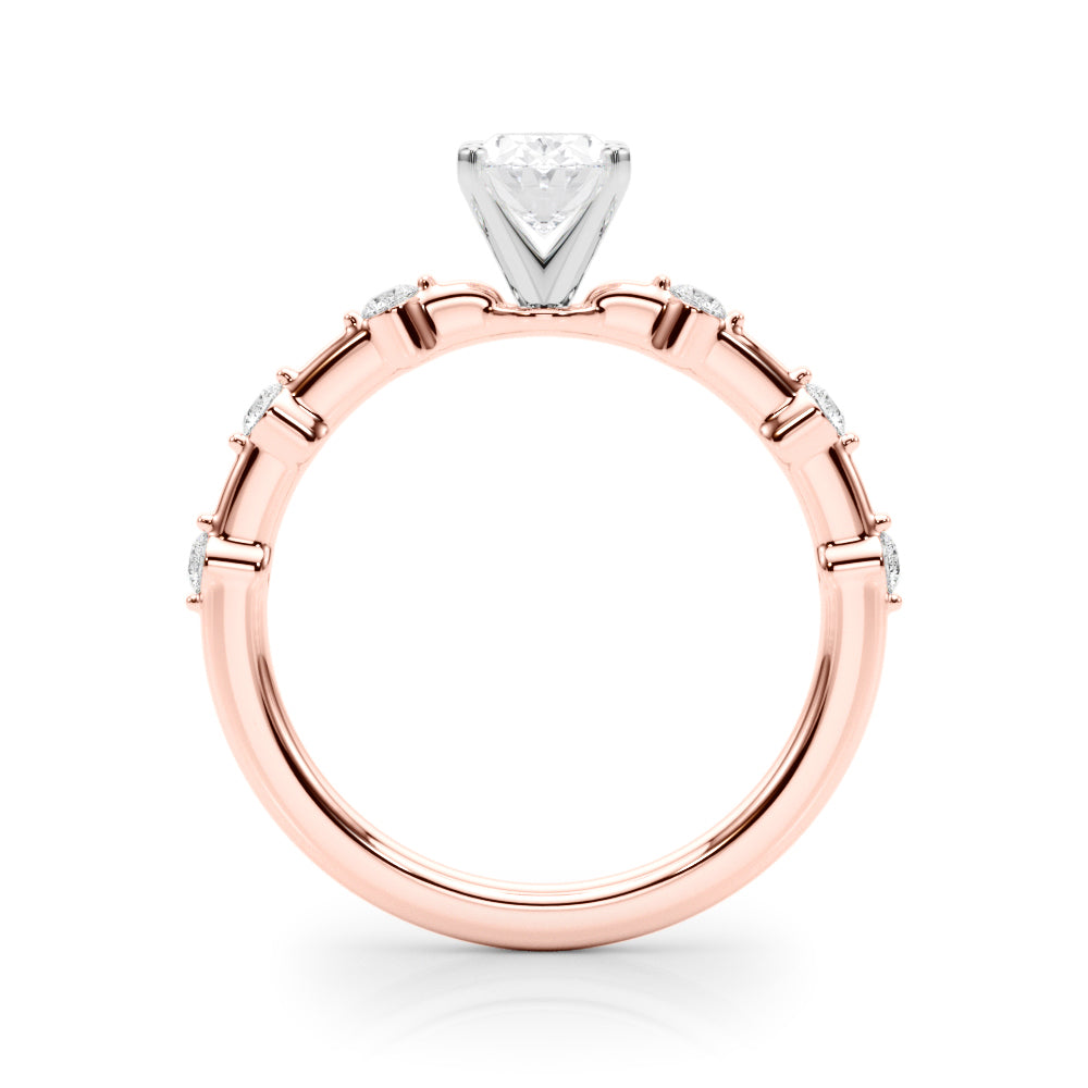 Rose gold Oval Solitaire Diamond Ring with Bezel Set Side Stones and Prong Setting 2