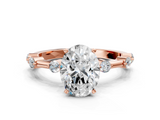 Rose gold Oval Solitaire Diamond Ring with Bezel Set Side Stones and Prong Setting_24