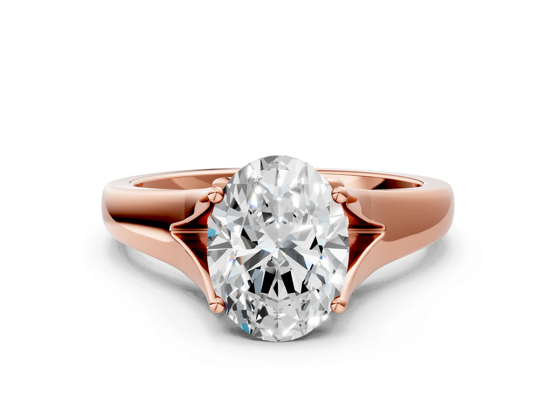 Rose gold Oval Solitaire Diamond Ring with Cathedral Band and Four-Prong Setting_66