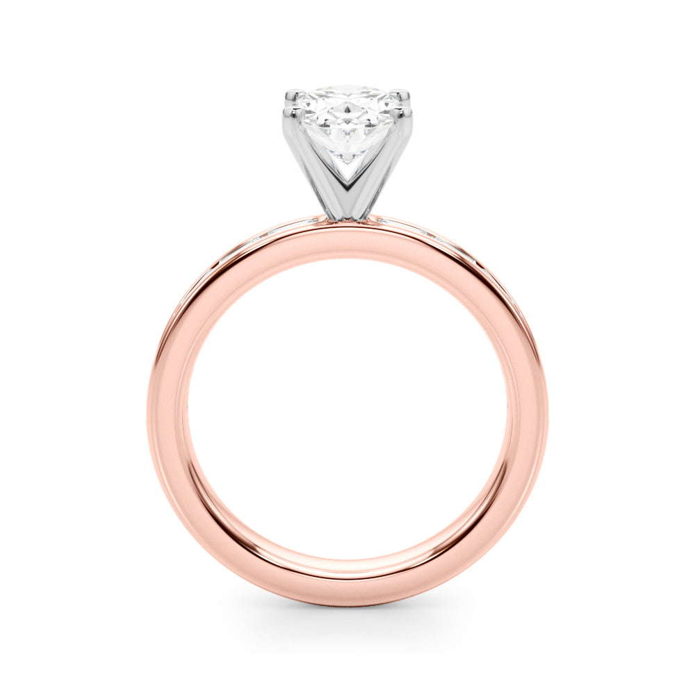 Rose gold Oval Solitaire Diamond Ring with Channel-Set Baguette Band and Four-Prong Setting 2