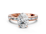 Rose gold Oval Solitaire Diamond Ring with Channel-Set Baguette Band and Four-Prong Setting_93