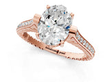Rose gold Oval Solitaire Diamond Ring with Channel Set Band and Bezel Prong Setting_57