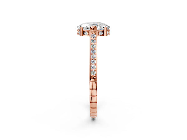 Rose gold Oval Solitaire Diamond Ring with Channel Set Band and Bezel Prong Setting