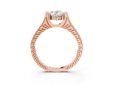 Rose gold Oval Solitaire Diamond Ring with Channel Set Band and Bezel Prong Setting_59