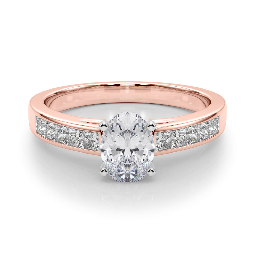 Rose gold Oval Solitaire Diamond Ring with Channel-Set Band and Four-Prong Setting 1