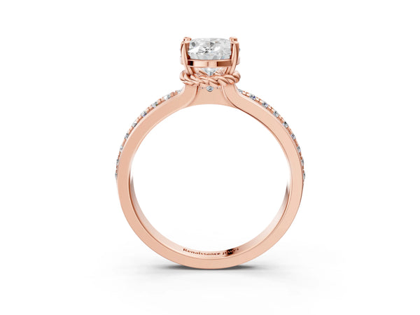 Rose Gold Oval Solitaire Engagement Ring Setting with Raised Channel Band and Rope Collar Head