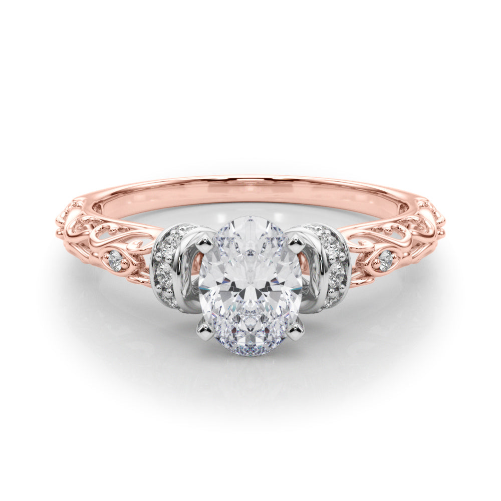 Rose gold Oval Solitaire Diamond Ring with Filigree Band and Four-Prong Setting 1