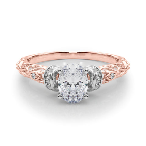 Rose gold Oval Solitaire Diamond Ring with Filigree Band and Four-Prong Setting 1