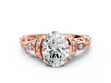 Rose gold Oval Solitaire Diamond Ring with Filigree Band and Four-Prong Setting_70