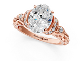 Rose gold Oval Solitaire Diamond Ring with Filigree Band and Four-Prong Setting_71
