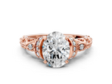 Rose gold Oval Solitaire Diamond Ring with Filigree Band and Four-Prong Setting_86