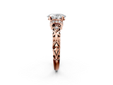 Rose gold Oval Solitaire Diamond Ring with Filigree Band and Four-Prong Setting_88