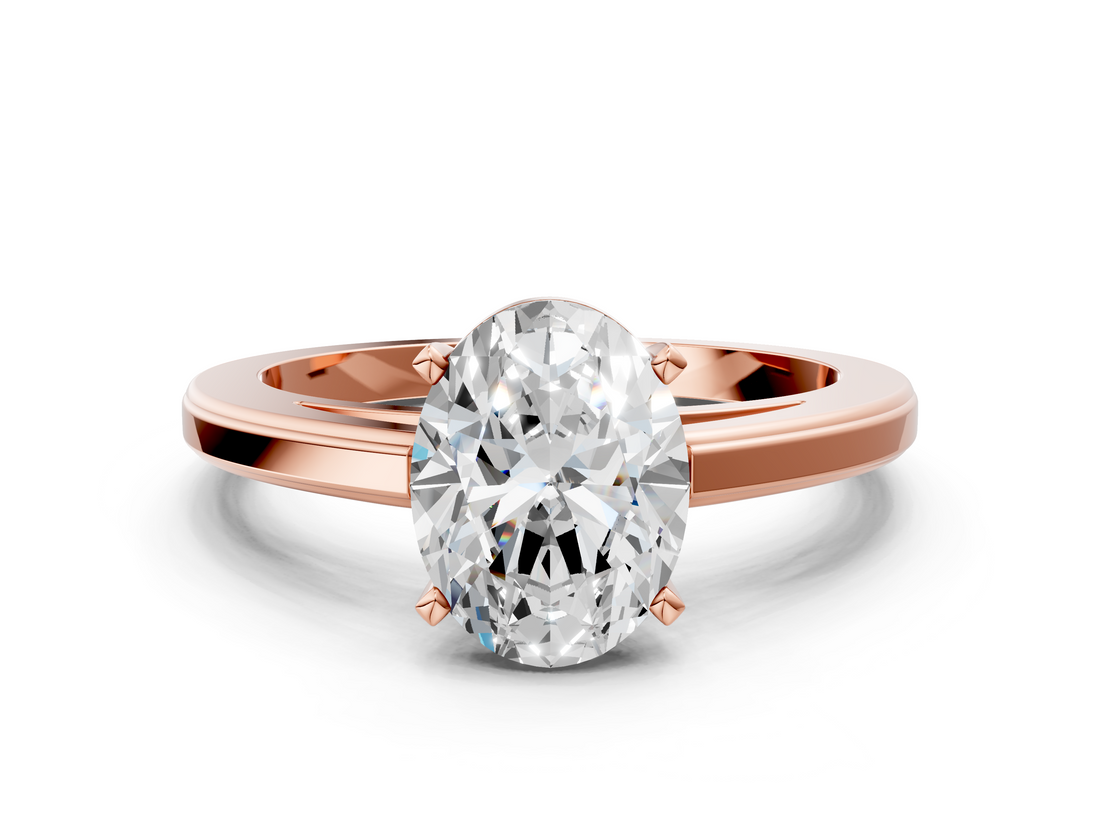 Rose gold Oval Solitaire Diamond Ring with Four-Prong Setting and Classic Band_4