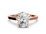 Rose gold Oval Solitaire Diamond Ring with Four-Prong Setting and Tapered Band
