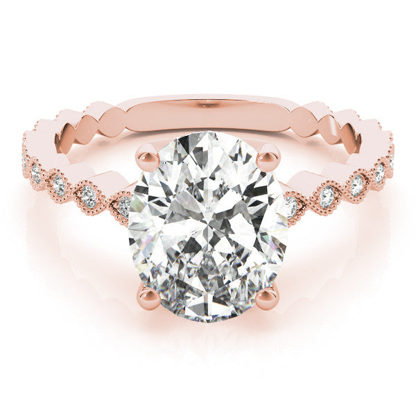 Rose gold Oval Solitaire Diamond Ring with Infinity Twist Band and Four-Prong Setting 1