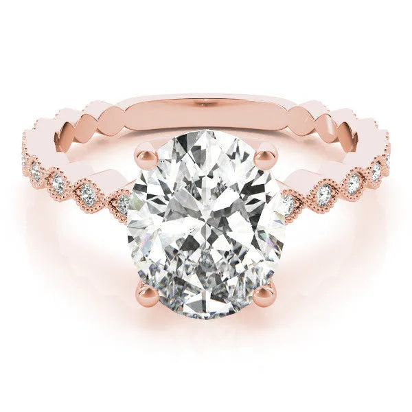 Rose gold Oval Solitaire Diamond Ring with Infinity Twist Band and Four-Prong Setting