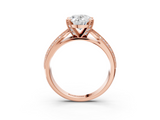 Rose gold Oval Solitaire Diamond Ring with Milgrain Pavé Band and Four-Prong Setting_127