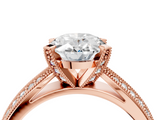 Rose gold Oval Solitaire Diamond Ring with Milgrain Pavé Band and Four-Prong Setting_128