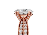 Rose gold Oval Solitaire Diamond Ring with Milgrain Pavé Band and Four-Prong Setting_129