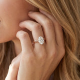 Rose gold Oval Solitaire Diamond Ring with Milgrain and Black Enamel X Pattern Band_14