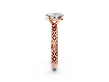 Rose gold Oval Solitaire Diamond Ring with Milgrain and Black Enamel X Pattern Band_179
