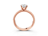 Rose gold Oval Solitaire Diamond Ring with Milgrain and Black Enamel X Pattern Band_180