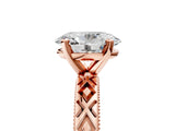 Rose gold Oval Solitaire Diamond Ring with Milgrain and Black Enamel X Pattern Band_182