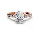 Rose gold Oval Solitaire Diamond Ring with Pavé Band and Four-Prong Setting_104