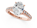 Rose gold Oval Solitaire Diamond Ring with Pavé Band and Four-Prong Setting_105