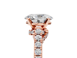 Rose gold Oval Solitaire Diamond Ring with Pavé Band and Four-Prong Setting_109