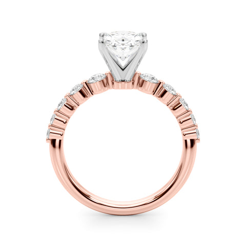 Rose gold Oval Solitaire Diamond Ring with Pave Band and Four-Prong Setting 2