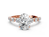 Rose gold Oval Solitaire Diamond Ring with Pave Band and Four-Prong Setting_273