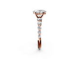 Rose gold Oval Solitaire Diamond Ring with Pave Band and Four-Prong Setting_275