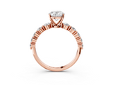 Rose gold Oval Solitaire Diamond Ring with Pave Band and Four-Prong Setting_276