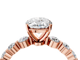 Rose gold Oval Solitaire Diamond Ring with Pave Band and Four-Prong Setting_277