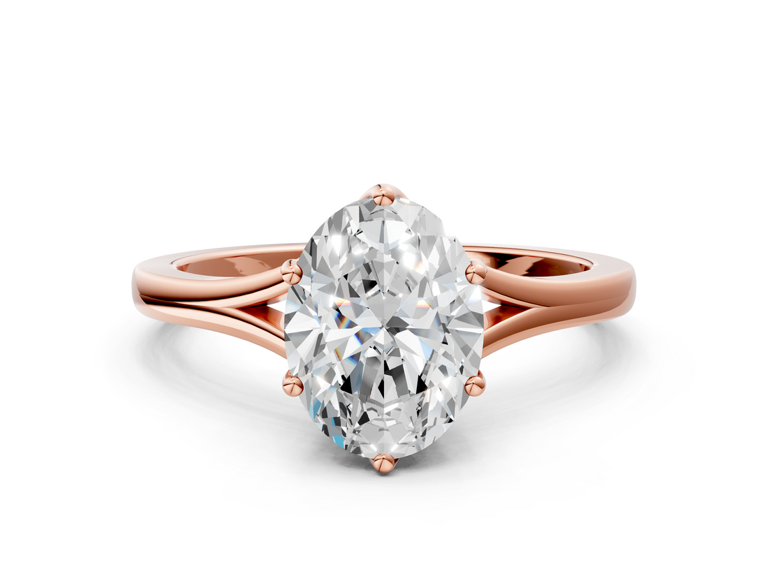 Rose gold Oval Solitaire Diamond Ring with Six-Prong Setting and Tapered Band_23