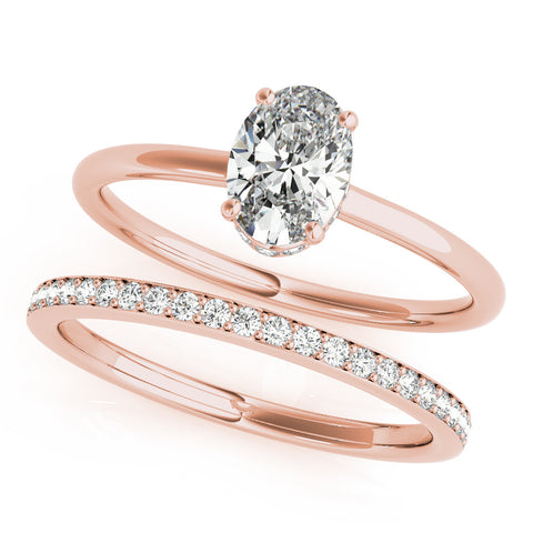 Rose gold Oval Solitaire Diamond Ring with Thin Band and Four-Prong Setting 1