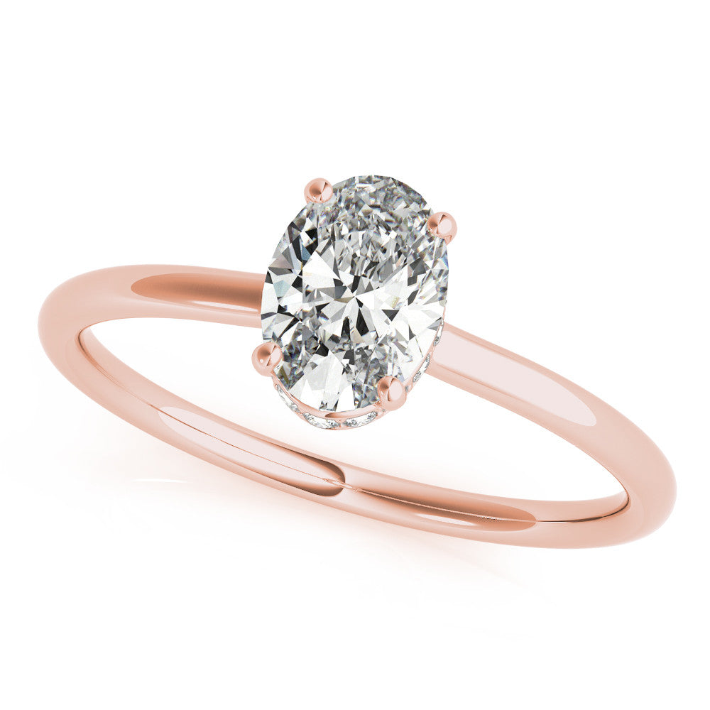 Rose gold Oval Solitaire Diamond Ring with Thin Band and Four-Prong Setting