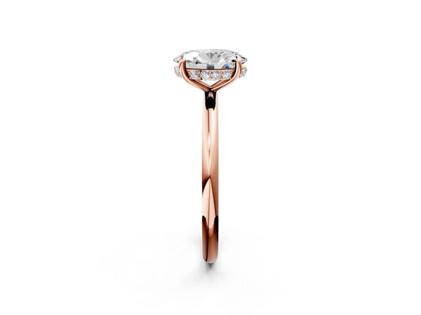Rose Gold Oval Hidden Halo Solitaire Engagement Ring Setting with Plain Band