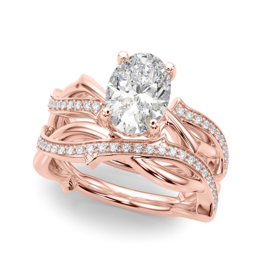 Rose gold Oval Solitaire Diamond Twist Band with Four-Prong Setting 1