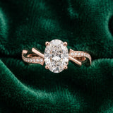 Rose gold Oval Solitaire Diamond Twist Band with Four-Prong Setting_15