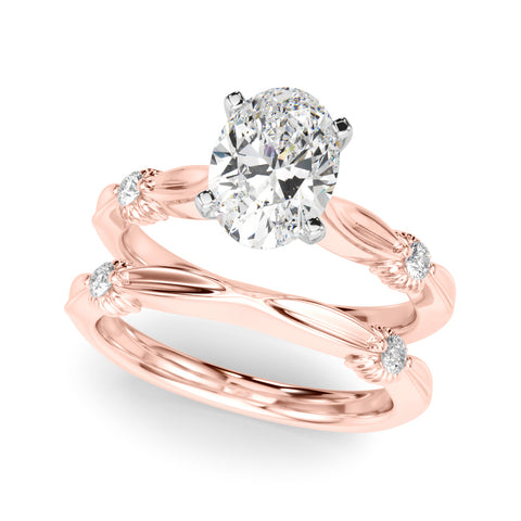 Rose gold Oval Solitaire Diamond Twisted Band with Four-Prong Setting 1