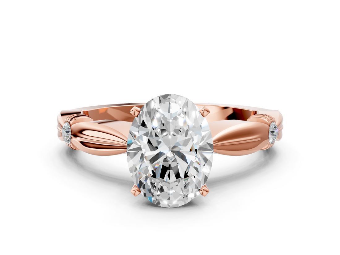 Rose gold Oval Solitaire Diamond Twisted Band with Four-Prong Setting_49