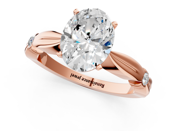 Rose gold Oval Solitaire Diamond Twisted Band with Four-Prong Setting