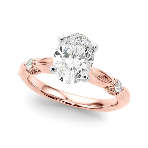 Rose gold Oval Solitaire Diamond Twisted Band with Four-Prong Setting