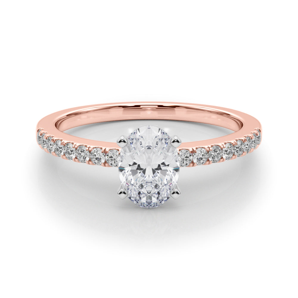 Rose gold Oval Solitaire Diamond with Pavé Band and Four-Prong Setting 1